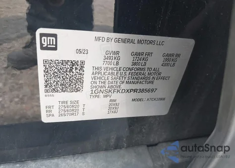 2023 Chevrolet Suburban 4Wd Premier из США, поврежденный, VIN 1GNSKFKDXPR385697